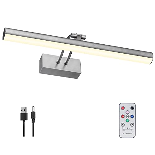 Raifoolly Picture Light,L Size Wireless Battery Art Lights For Paintings,Rechageable Remote Display Picture Lighting With Timer And Dimmable For Painting,Frame,Portrait,Dartboard, Black Steel