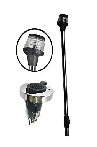 Pactrade Marine 24in All-Round Stern Navigation Anchor Light Pole Light w/Collar, 2-Prong Base, Black/Silver
