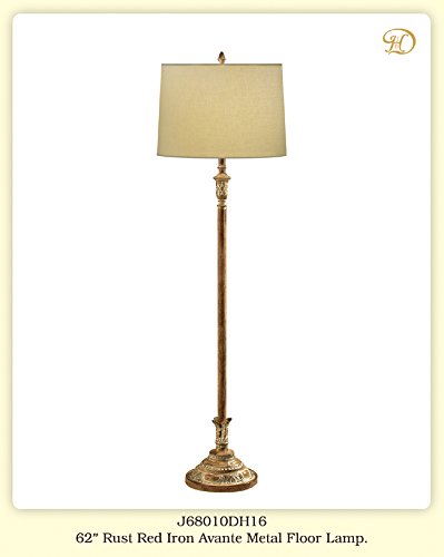 JB Hirsch Home Decor J68010DH16 62 in. Red Iron Avante Hand Painted Metal Floor Lamp with White Linen Shade