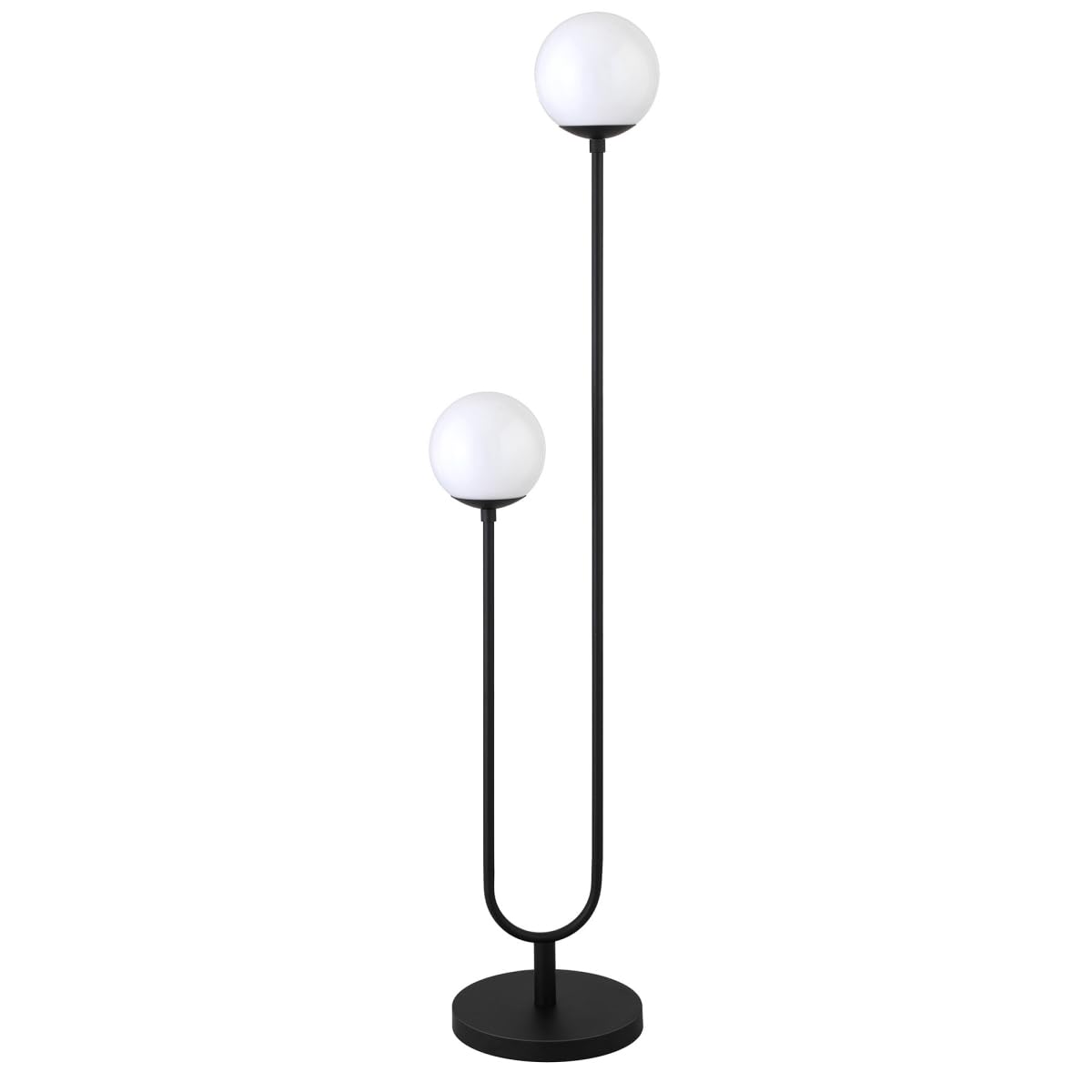 Homeroots 69&quot; Black Two Light Floor Lamp With White Frosted Glass Globe Shade