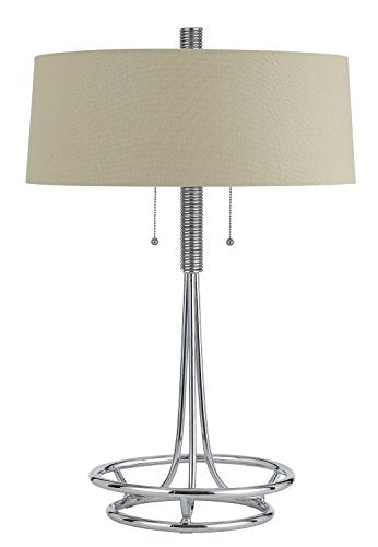 Cal Table Lamp 60W X 2 Metal Burlap Shade 20 x 20 x 30 Silver Model BO-2744TB