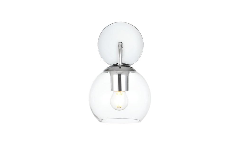 Living District Chrome Glass Bath Sconce - 1-Light Modern Iron & Clear Design