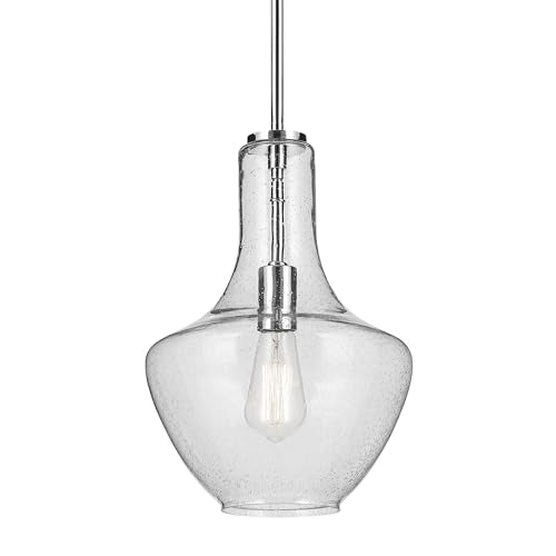 Kichler Everly 15.25 Kitchen Bell Pendant In Chrome, 1-Light Clear Glass Pendant Light, (15.25 H X 10.5 W), 42141Chclr
