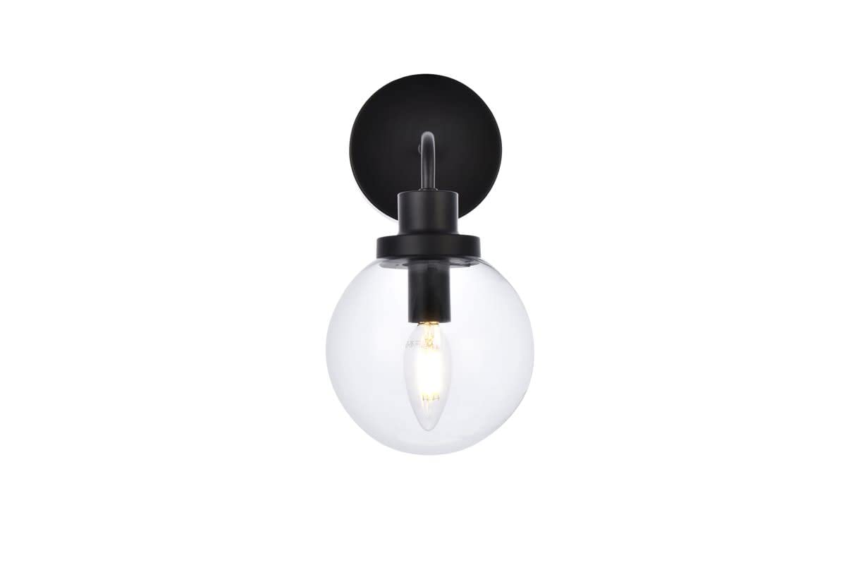 Living District Indoor Modern Home Decorative Bright Ceiling Hanson 1 Light Bath Sconce in Black with Clear Shade
