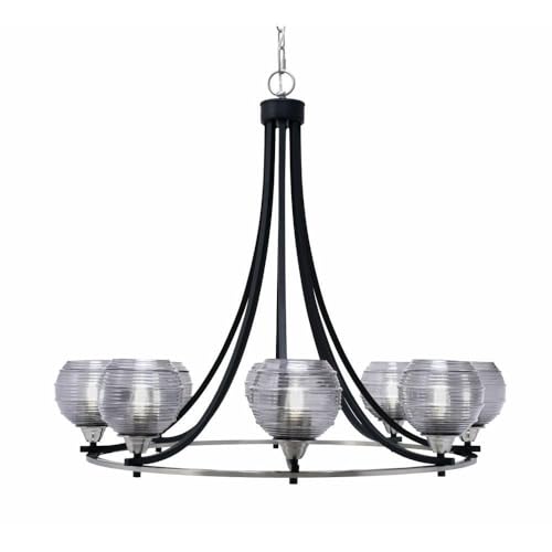 Toltec Lighting 3408-Mbbn-5112 Paramount - 8 Light Uplight Chandelier-31 Inches Tall And 35.25 Inches Wide, Finish Color: Matte Black/Brushed Nickel, Glass Color: Smoke Ribbed
