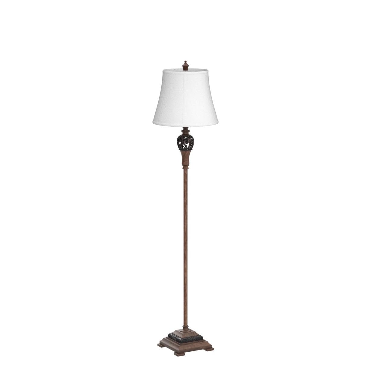 Sucolite Vintage Floor Lamp - Rustic White & Brown Tall Standing Lamp For Living Room & Bedroom