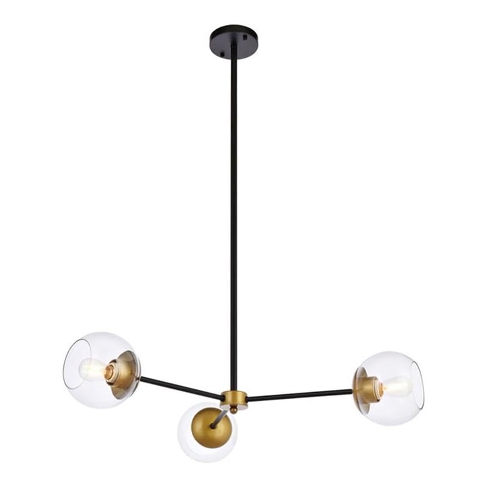 Living District Briggs 3-Light Metal Pendant w/Clear Shade in Black and Brass
