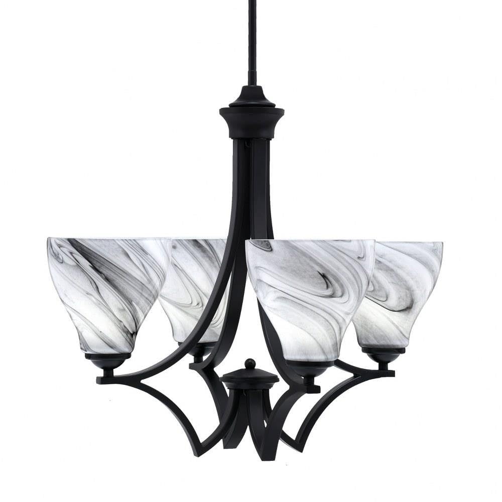 Toltec Lighting 564-Mb-4769 Zilo - 4 Light Uplight Chandelier-19.75 Inches Tall And 21.25 Inches Wide, Finish Color: Matte Black, Glass Color: Onyx Swirl