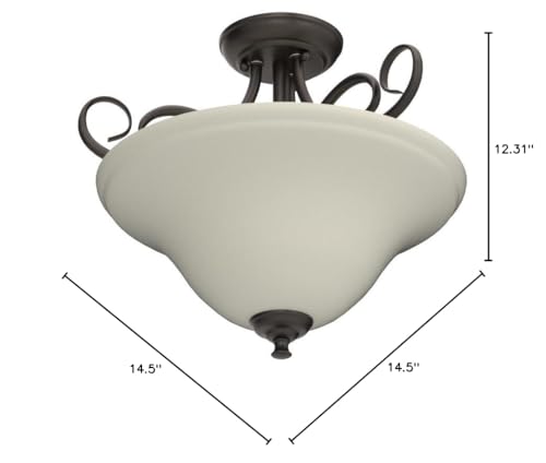 Westinghouse Dunmore Two-Light Indoor Semi-Flush Ceiling Light, Frosted Glass, Oil Rubbed Bronze Finish, 2-Light, White/Black, Model 6306500