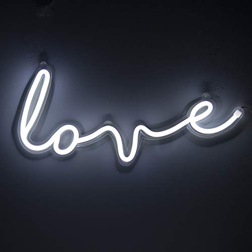 Chi-buy LED Neon Sign - 5V White Love Wall Lamp, USB Powered, Acrylic, 41.4cm x 20.3cm, Ideal for Christmas Wedding Party Decor