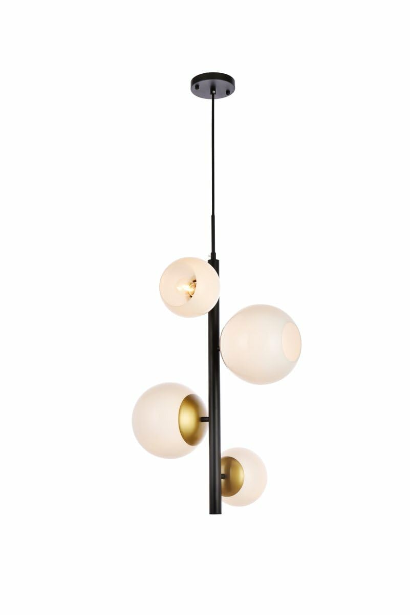 Living District Wells 4-Light Metal Pendant w/White Shade in Black and Brass
