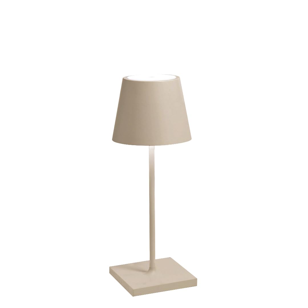 Zafferano Poldina Pro Mini Table Lamp (Color: Sand) In Aluminum, Ip54 Protection, Indoor/Outdoor Use, Contact Charging Base Incl