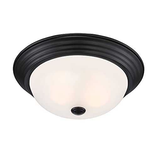 Designers Fountain 2-Light Flush Mount Ceiling Light, 13 Inch Lighting Fixture For Kitchen, Bedroom, Bathroom, And Hallway, Oil Rubbed Bronze With Etched Glass, 1257M-Orb-W