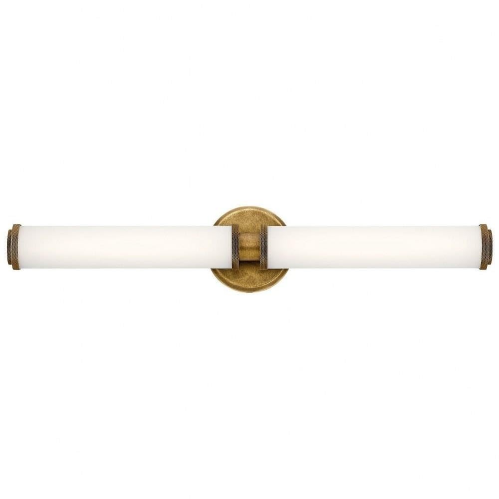 Kichler Indeco 27 LED Linear Vanity Light with Satin Etched White Glass in Natural Brass