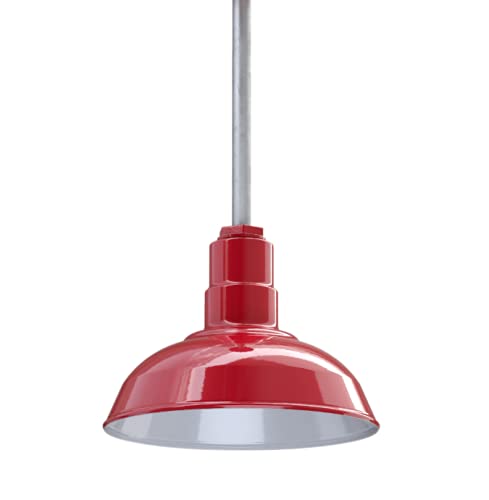Steel Lighting Co. El Segundo Barn Light Pendant, 12in Dome, Heavy Duty Alloy Steel, Red Exterior/White Interior, Model S12-06-PR12-08-SL12-06