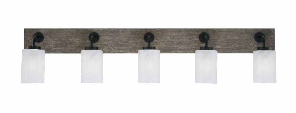 Toltec Lighting 1775-Mbdw-3001 Oxbridge - 5 Light Bath Bar-10 Inches Tall And 46.5 Inches Length, Finish Color: Matte Black/Painted Distressed Wood-Look Metal, Glass Color: White Marble