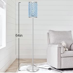 Floor Lamp For Living Room, Crystal Floor Lamp Girl Bedroom Lights, Silver Standing Lamps With Teal Shade, Elegant Standing Ligh
