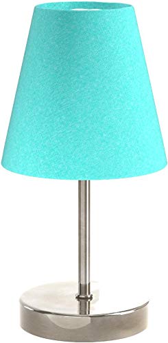Simple Designs Lt2013-Blu-2Pk Mini Basic Two Pack Sand Nickel Table Lamp With Fabric Shade Set, Blue, 2 Count
