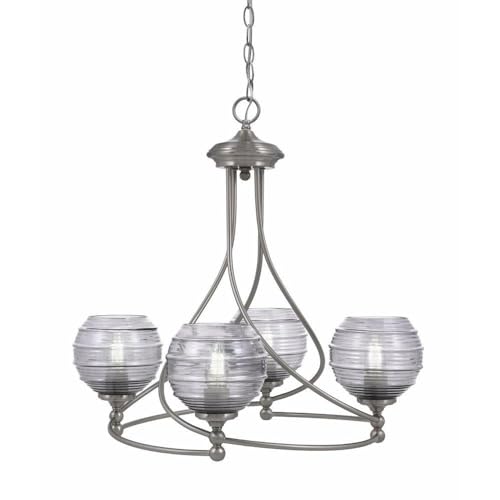 Toltec Lighting 904-Bn-5112 Capri - 4 Light Uplight Chandelier-22.75 Inches Tall And 22.75 Inches Wide, Finish Color: Brushed Nickel, Glass Color: Smoke Ribbed