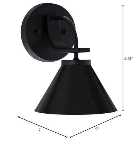 Cavella 1 Light Wall Sconce Shown In Matte Black Finish With 7" Matte Black Cone Metal Shade