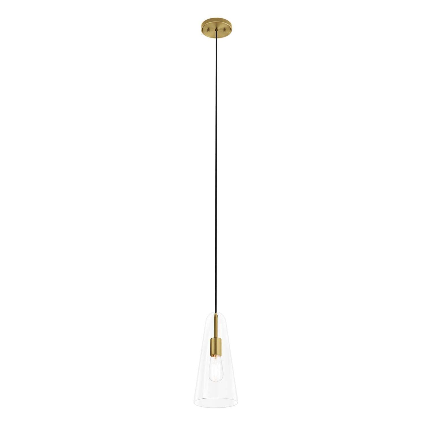 Beacon 1-Light Pendant Light in Clear Satin Brass