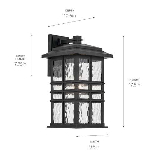 Kichler Beacon Square 17.25'' 1-Light Outdoor Wall Light With Clear Hammered Glass In Textured Black, For Exterior Doors, Garage
