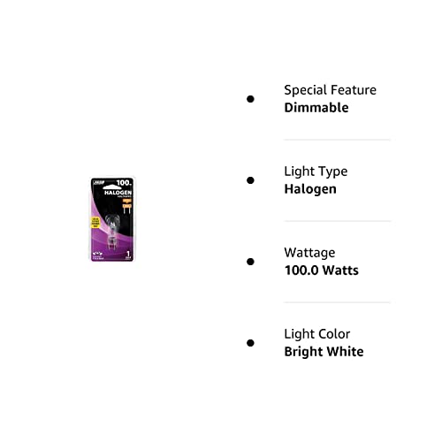 Feit Electric 100W Halogen T4 Light Bulb, Dimmable, GY8.6 Base, Warm White (3000K), 1 Count