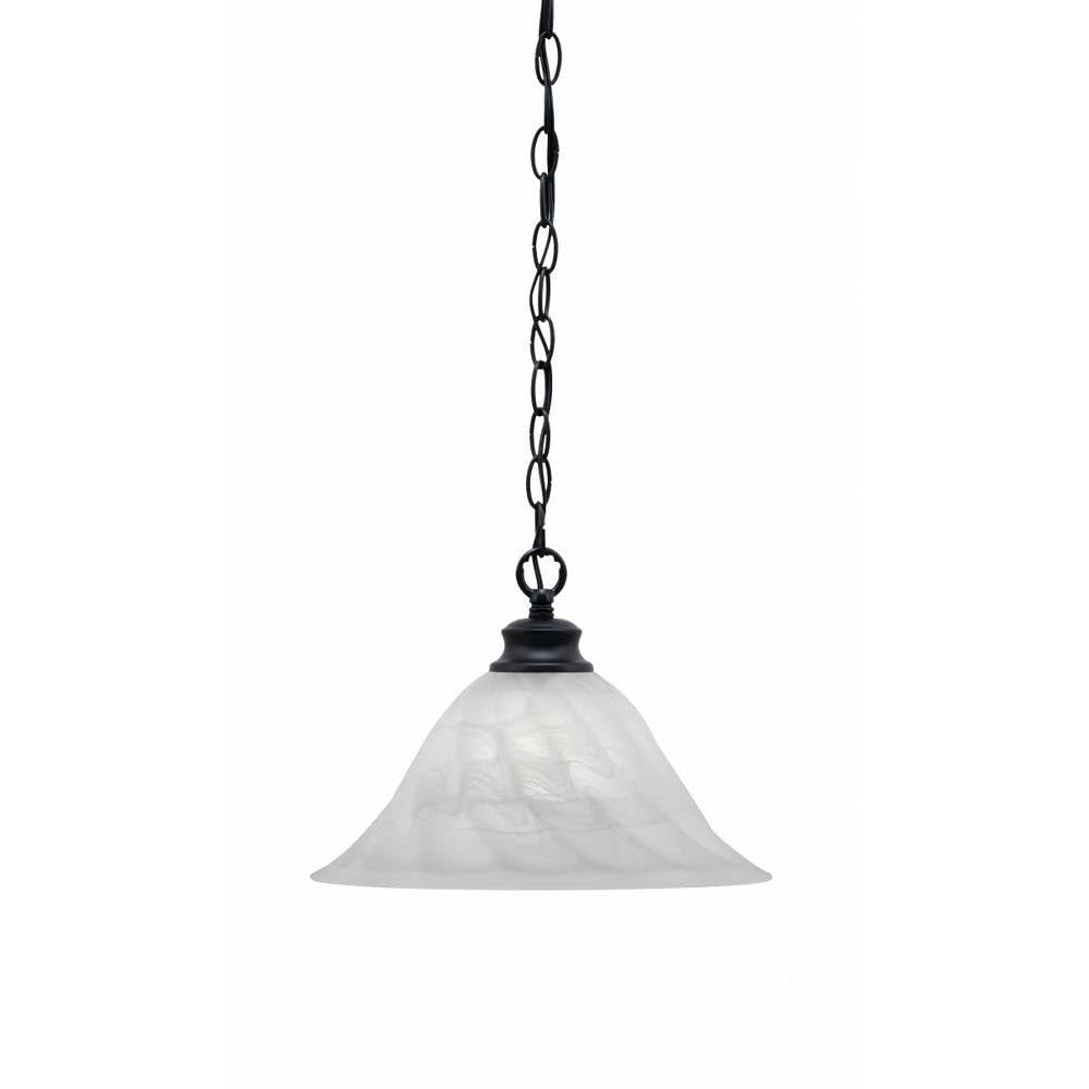Toltec Lighting 92-MB-5731 Chain - 1 Light Chain Hung Pendant-9.75 Inches Tall and 14 Inches Wide, Finish Color: Matte Black, Glass Color: White Alabaster Swirl