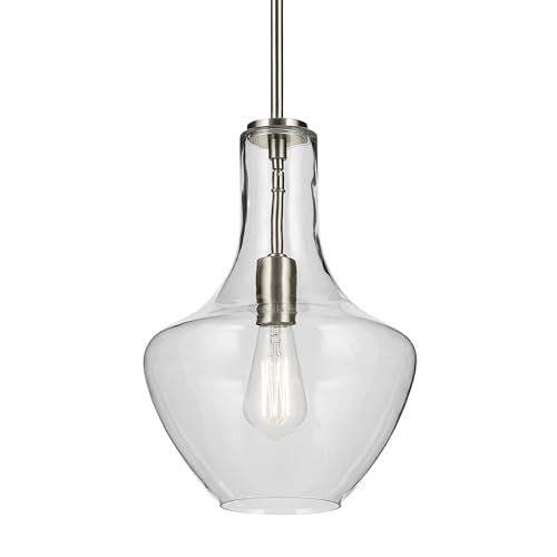 Kichler Everly 15.25 Kitchen Bell Pendant In Brushed Nickel, 1-Light Clear Seeded Glass Pendant Light, (15.25 H X 10.5 W), 42141