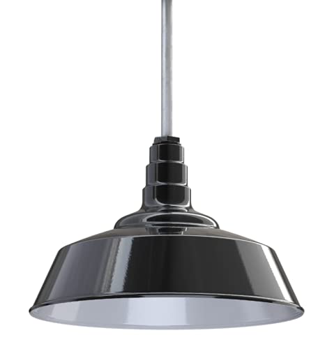 Steel Lighting Co. Manhattan Warehouse Light | Ceiling Mounted Pendant | 20 inch Dome | 12 inch Sloped Stem | Large Steel Barn L