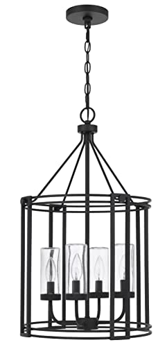 Cal Lighting Luton Cage Metal Chandelier, FX-3777-4, Iron, Glass Shades, 15.75inW x 26.13inH