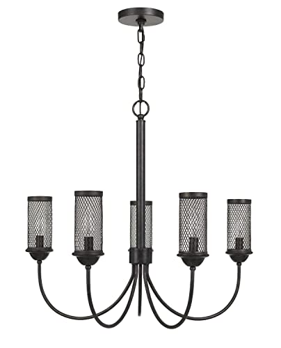 Cal Fulton Metal Chandelier, Textured Bronze, 26.5 x 26.5 x 24 inches, Model FX-3715-5, Mesh Metal Shade