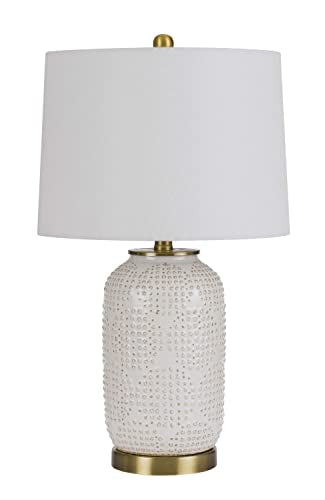 Cal 24in Sedalia Ceramic Table Lamp, Ivory, Antique Brass, Model BO-3022TB, 13inW x 24inH