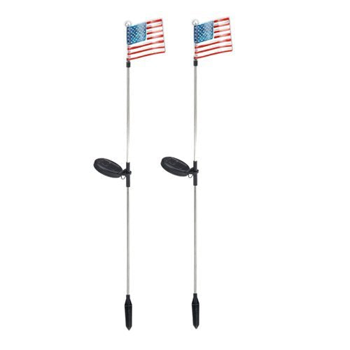 Unido Box US Flag Solar Garden Stake Lights White LED, Set of 2