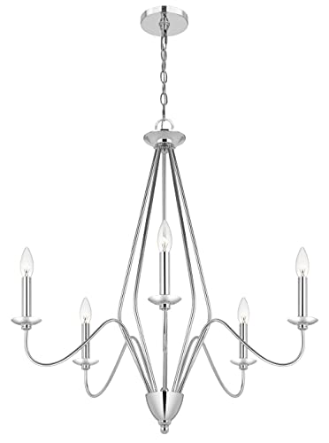 Cal Lighting FX-3774-5 Modern Candelabra Chandelier, Brushed Steel, 30inW x 32.13inH, Metal Finish