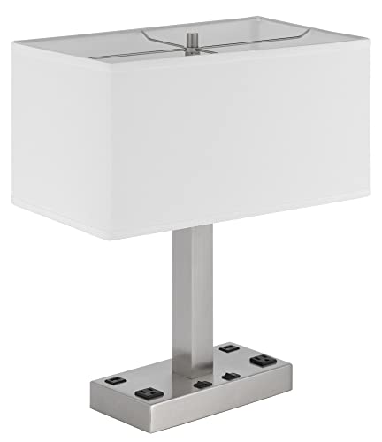 Cal Lighting LA-8036DK Metal Desk Lamp with 2 USB Ports, 2 Power Outlets, Brushed Steel, 17inW x 20.5inH