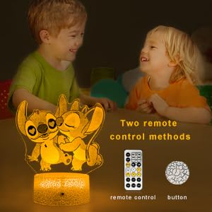 NINE SQUARE EGOU Stitch Night Light - Dimmable 7-Color Lamp with Timer Remote for Boys' Bedroom, Model JFYD03, Acrylic Material
