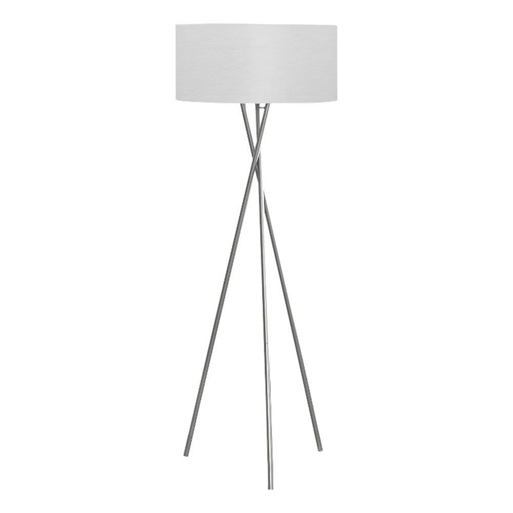 Monarch Specialties 9757 Shade, Contemporary Lighting 62&quot; H Tripod Floor Lamp Nickel Metal Grey, 22&quot; L x 22&quot; W x 62.25&quot; H, Silver
