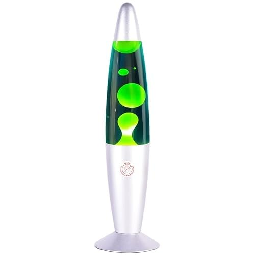 Vanful Glitter Lamp with Blue Liquid, 13 Inches, Aluminum Base, Yellow Blue Color, Liquid Motion Decor for Home and Office