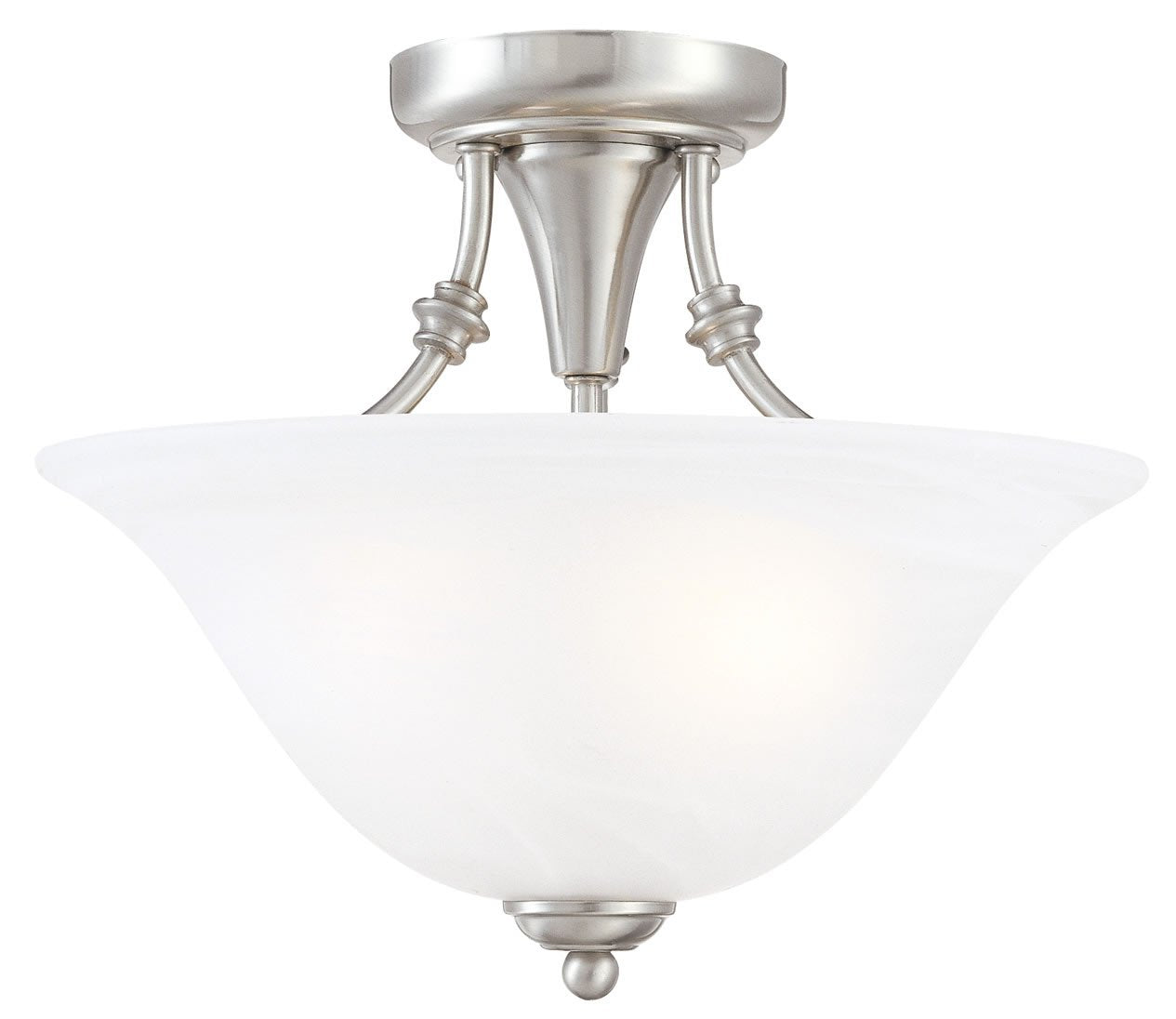 Hardware House 544676 Semi-Flush Ceiling Fixture, 2-Light, 13x11 Inch, Brushed Nickel Finish, Alabaster Glass Shade