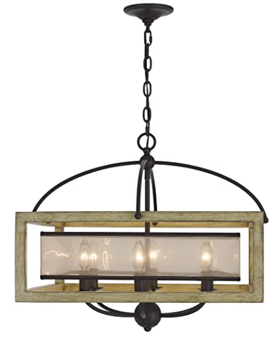 Cal Lighting FX-3781-6 Palencia Chandelier, Rubber Wood, Organza Shade, Distressed Oak