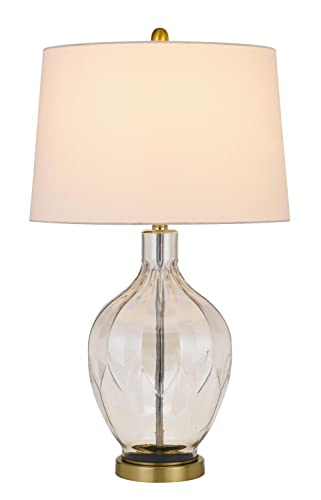 Cal Bancroft Glass Table Lamp, 150W, Brass, Hardback Taper Drum Fabric Shade, Model BO-2971TB