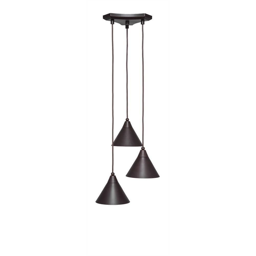 Toltec Lighting 28-Dg-421 Europa 3 Light Multi-Light Mini Pendant With Cone Metal Shade, 7&quot;, Dark Granite