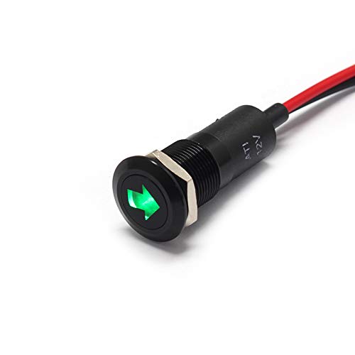 Alpinetech LED Metal Signal Indicator Pilot Dash Light, 12V, 12mm, Green Single Arrow