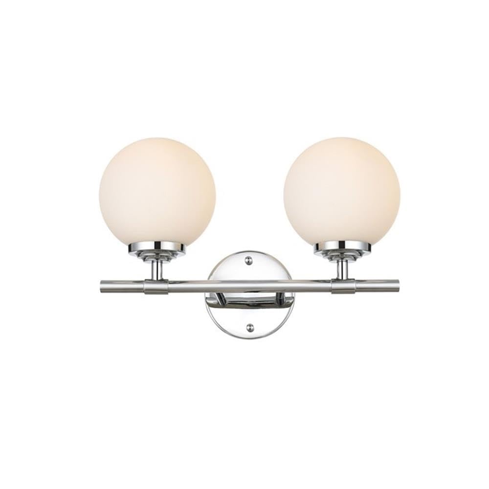 Living District Ansley 2-Light Iron & Glass Bath Sconce in Chrome/Frosted White