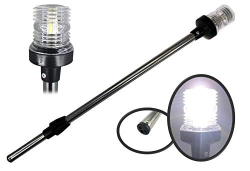 Pactrade Marine 12V Boat Navigation Anchor Light 360° LED Splashproof Black Housing Plug-In Base (H=25in) USCG Approved