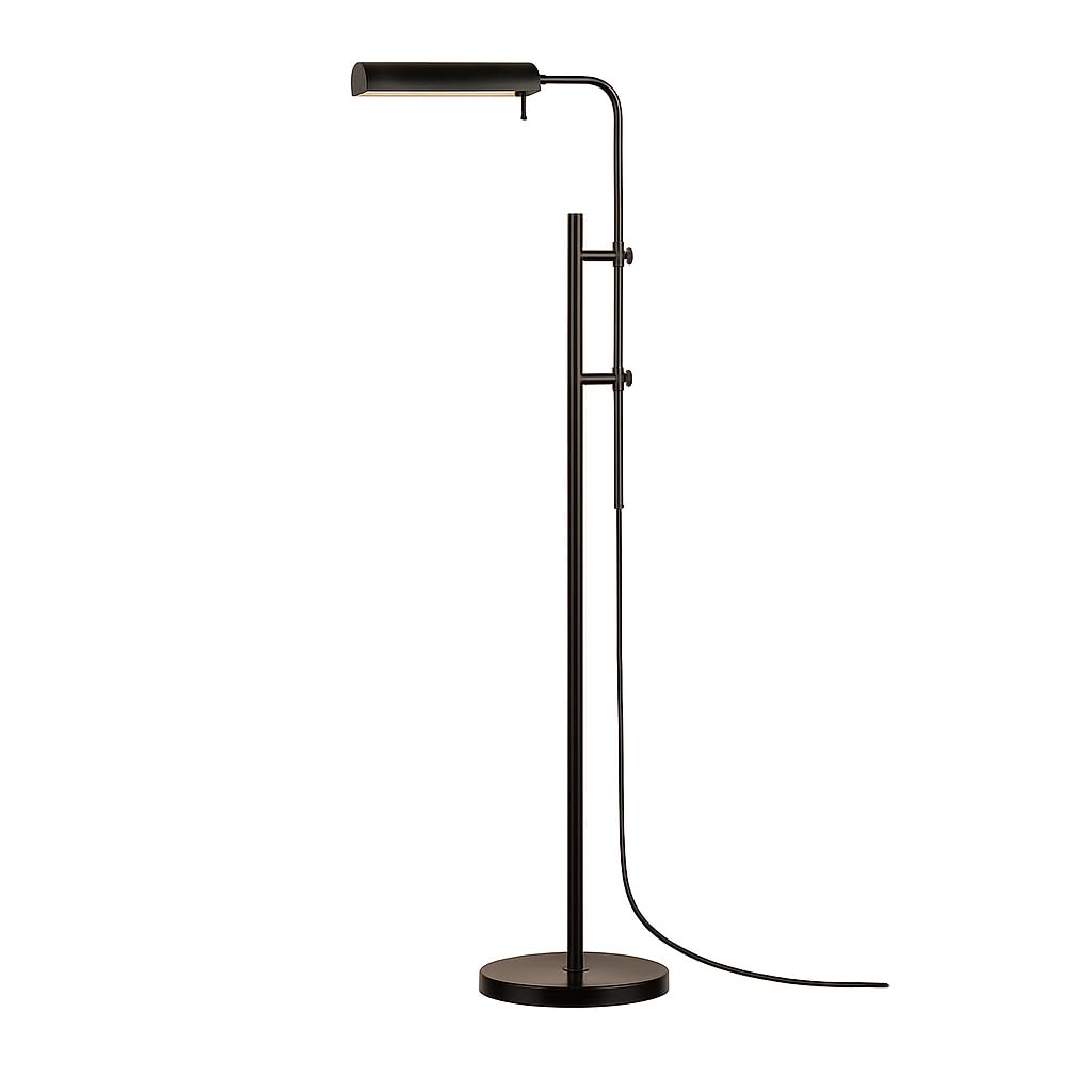 OBright Cedric Adjustable Pharmacy Floor Lamp - Industrial Design, 10W Led, Height 45-61, Black, Model Obe-Fl25H