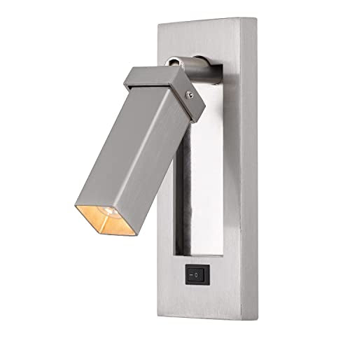 Cal Adjustable Bedside Wall Mount Light, Brushed Steel, Metal, 6inx6.25inx2.25in, Model LA-8046