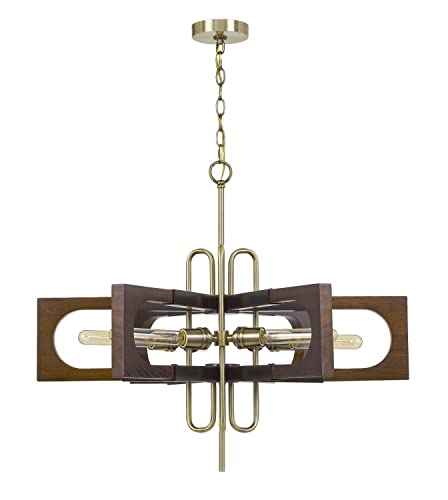 Cal Lighting Fx-3728-6 Transitional Six Light Chandelier From Sneek Collection In Brass - Antique Brass/Wood, 30.00 Inches