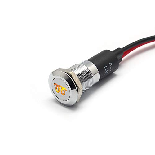 Alpinetech PL12MS 12mm 1/2in 12V LED Metal Signal Indicator Light - Glow Plug Warning